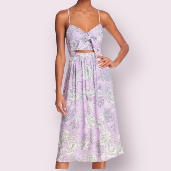 Bardot Dresses & Skirts - Bardot Ibiza Floral Midi Dress Tie Front Cutout Spring Boho Lavender Purple Sz 4